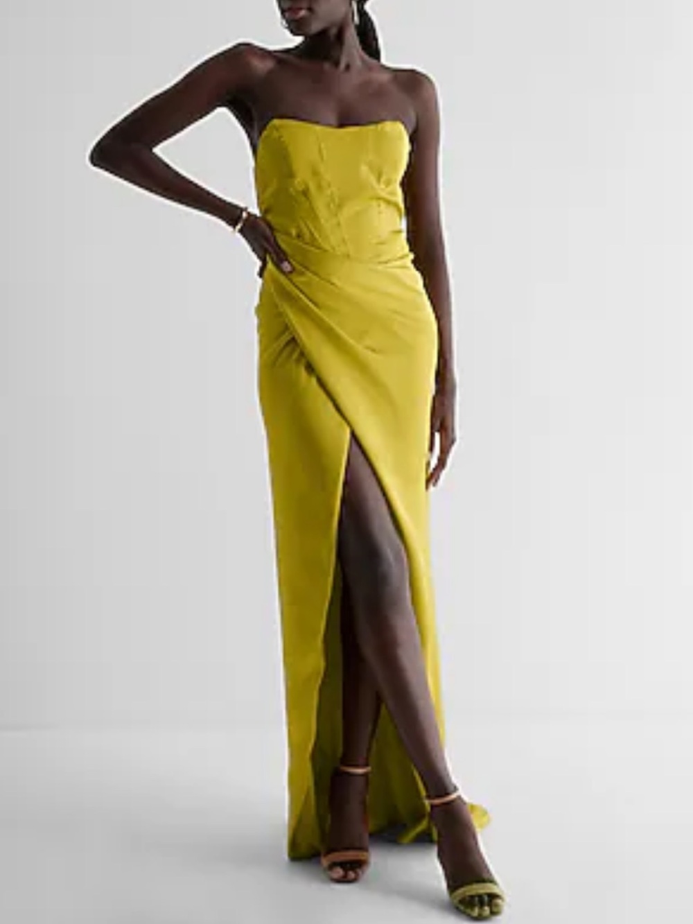 Satin Strapless Corset Wrap Maxi Dress